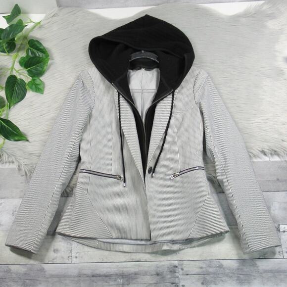 VERONICA BEARD Railroad Striped Blazer Removable Knit Hoodie Dickey Women Size 4 - Picture 6 of 14